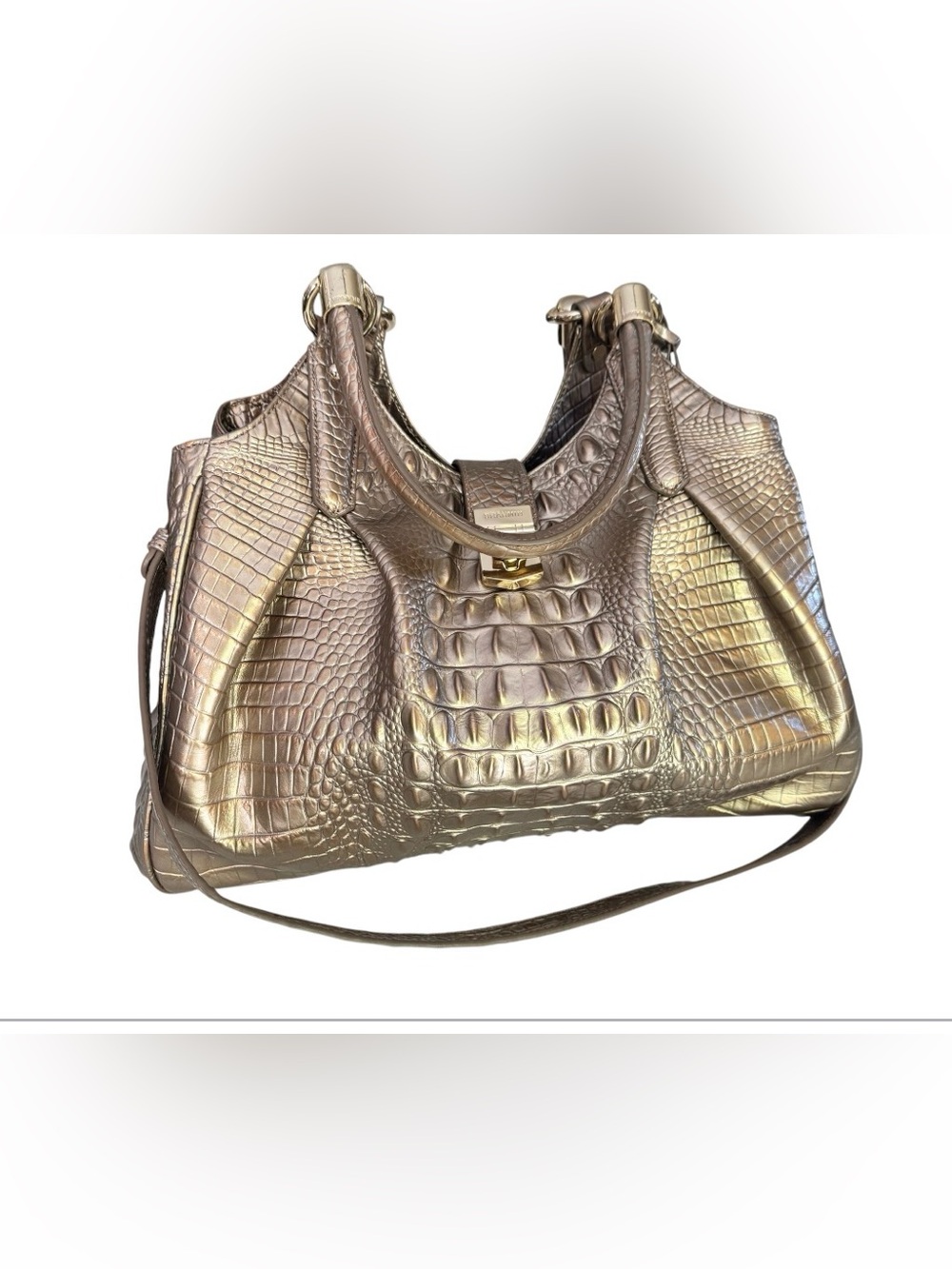 Brahmin Elisa Large Satchel β Gold Croc Embossed Leather | Gold Hardware | - Picture 6 of 17